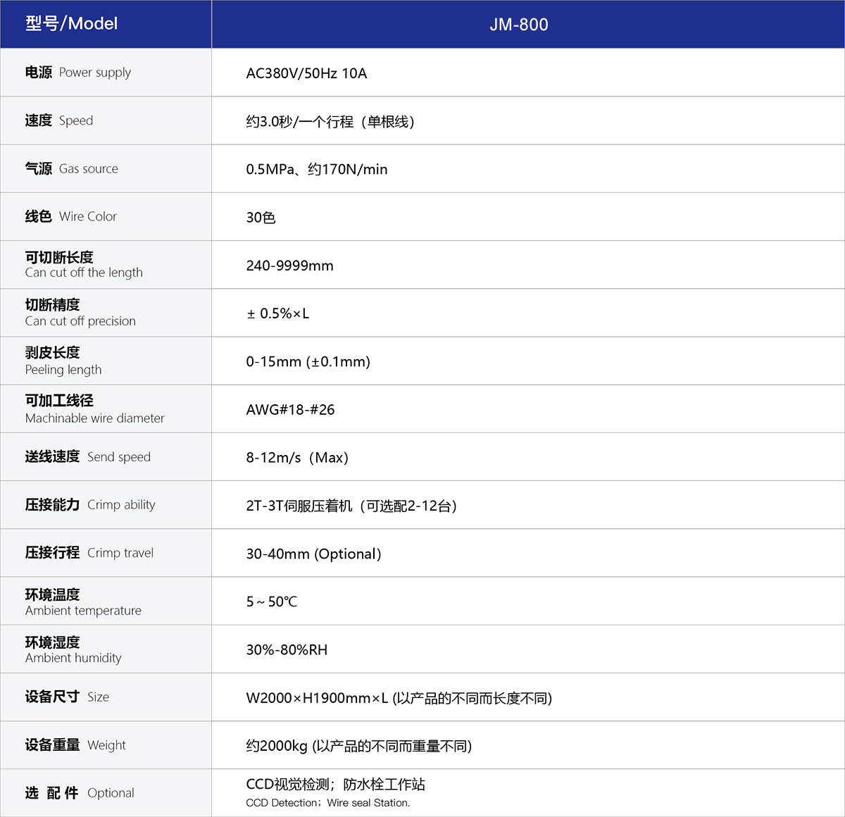 新能源汽车线束处理设备端子机技术参数